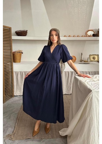 Lacivert Müslin Uzun Elbise modelleri