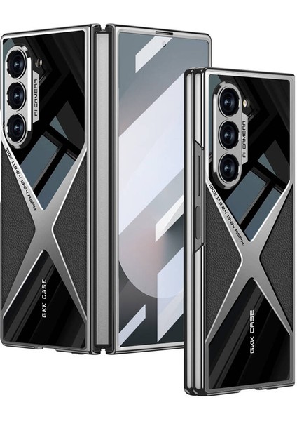 Galaxy Uyumlu Z Fold 6 Kılıf Ultra Ince Kamera Korumalı Pc + Deri Arka Yüzey Zore X-Pro Kapak-Siyah