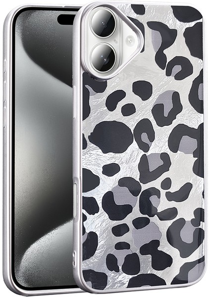 iPhone Uyumlu 16 Kılıf Desenli Zore Mep Kapak-Gri Leopar