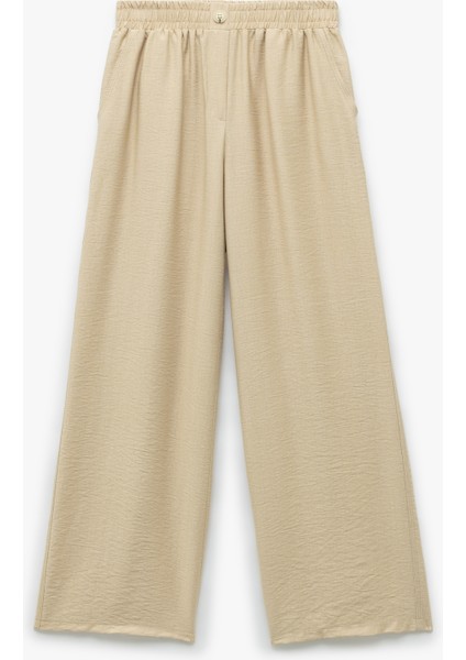 Yeni Sezon Viskon Kumaş Beli Lastikli Cepli Düz Geniş Paça Pantolon