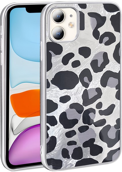iPhone Uyumlu 11 Kılıf Desenli Zore Mep Kapak-Gri Leopar