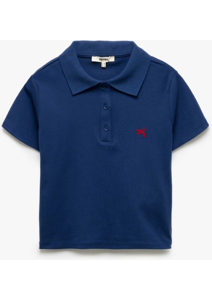 Yeni Sezon Pamuklu Işleme Detaylı Düğmeli Kısa Kollu Polo Yaka Tişört modelleri