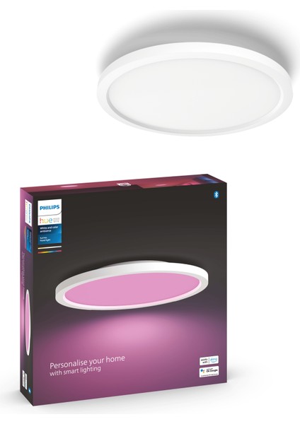 Hue Surimu Beyaz Sıva Üstü Rgb Akıllı LED Yuvarlak Panel Tavan Armatürü 40 cm Çapında 2850 Lumen
