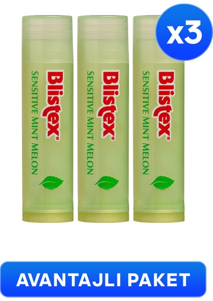 Sensitive Mint Melon Uzun Süreli Nemlenmeyi Destekleyen Kurtarıcı Dudak Bakım Kremi 4.25 gr x 3