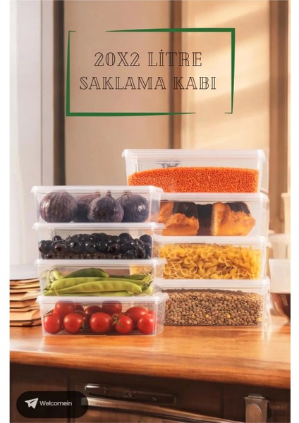 20 Adet 2 Lt. Kendinden Kapaklı Derin Dondurucuya Uygun Buzluk Saklama Kabı Düzenleyici (2000 Ml)