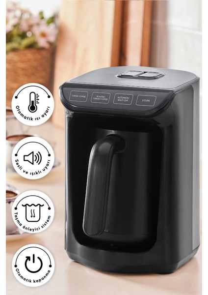 Hatır Közde Türk Kahvesi ve Türk Kahve Makinesi Shiny Black 5 Fincan Kapasiteli Bol Köpüklü