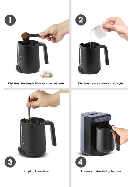 Hatır Közde Türk Kahvesi ve Türk Kahve Makinesi Shiny Black 5 Fincan Kapasiteli Bol Köpüklü
