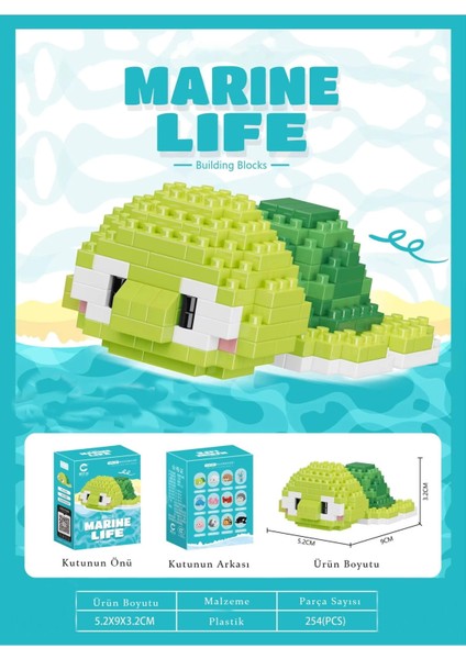 Bricks Sevimli Kaplumbağa Mini Blok Yapı Taşı Figür Marine Life