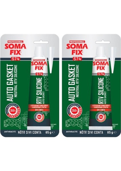 2 Adet Somafix 85 ml Tüp Nötr Antrasit Gri Tüp Rtv Silikon Sıvı Conta 350 ºc