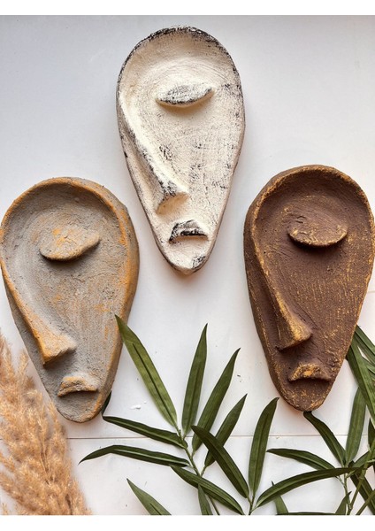 El Yapımı Soyut Yarım Yüz Maske Heykel 3'lü Set – Modern Duvar, Ev ve Ofis İçin Özel Tasarım Dekor