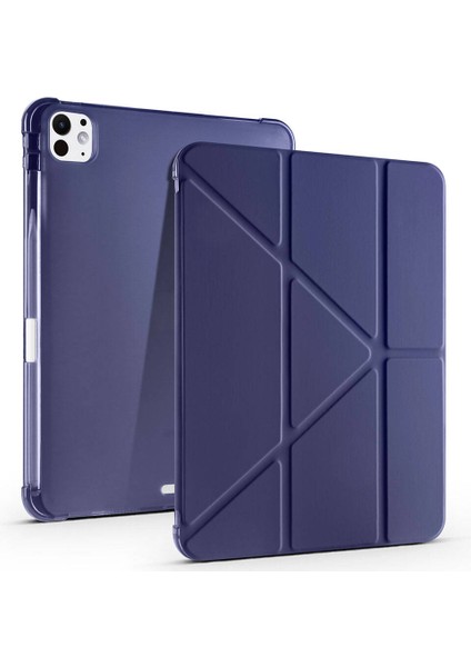 iPad Uyumlu Pro 11 2024 Kılıf Zore Tri Folding Kalem Bölmeli Standlı Kılıf-Lacivert