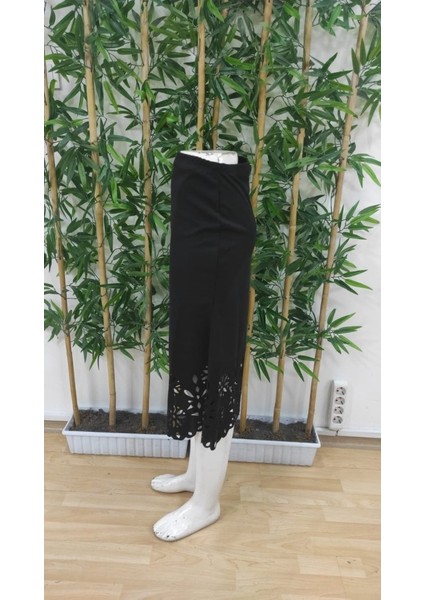 Kadın Yüksek Bel Lazer Kesim Detaylı Midi Ithal Krep Etek