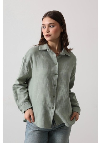Müslin Uzun Kol Gömlek - Haki modelleri