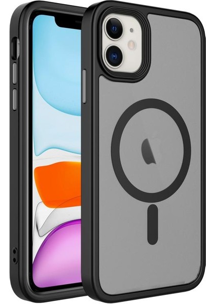 iPhone Uyumlu 12 Kılıf Mat Arka Yüzey Wireless Şarj Özellikli Zore Flet M-Safe Kapak-Siyah
