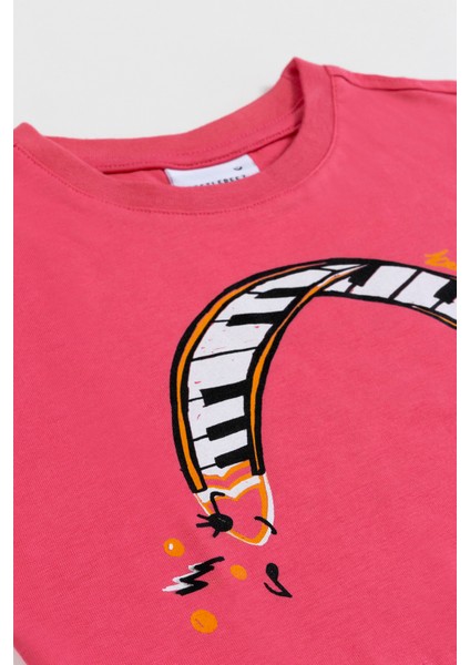 Kız Çocuk Kısa Kollu Crop Baskılı Pembe T-Shirt fiyatları