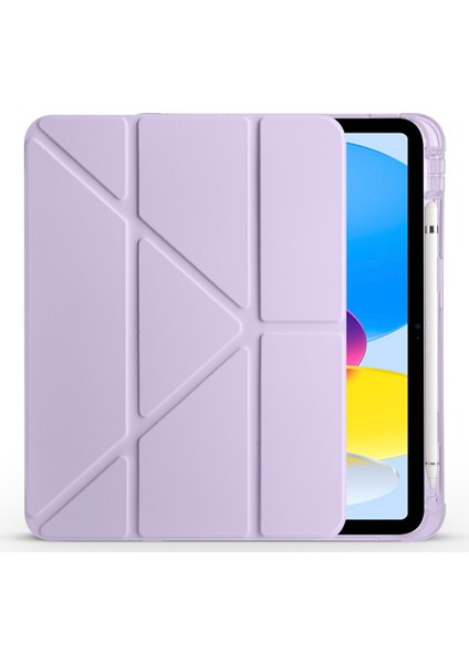 iPad Uyumlu 11.nesil 2025 Kılıf Zore Tri Folding Kalem Bölmeli Standlı Kılıf-Lila