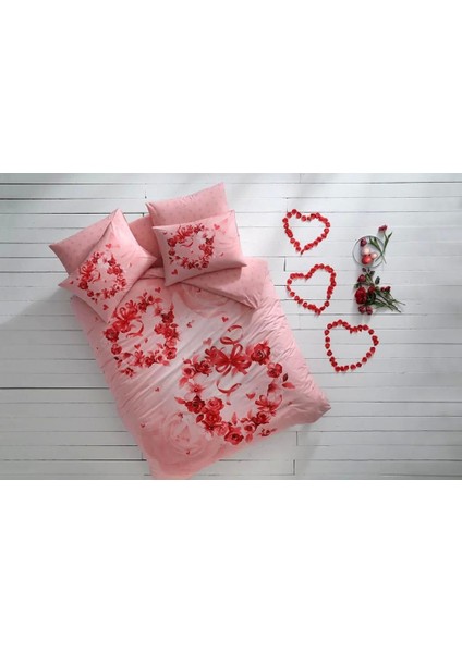 Taç Glow Parlayan Çift Kişilik Nevresim Takımı Roses Pembe