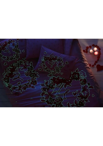 Taç Glow Parlayan Çift Kişilik Nevresim Takımı Roses Pembe