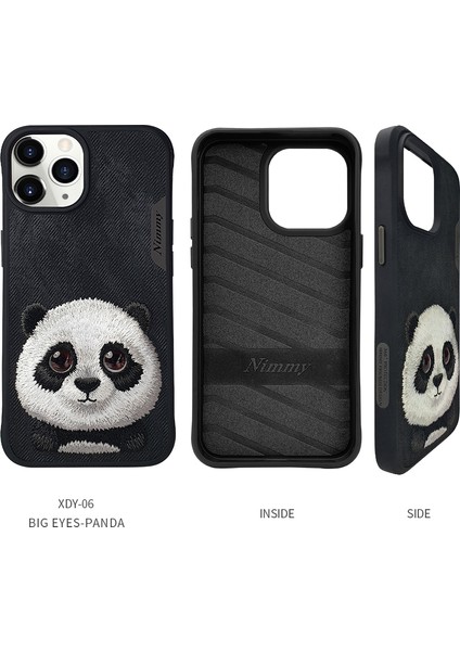 iPhone 15 Pro Uyumlu 3D Göz Panda Detaylı Gerçek Nakış İşlemeli Kabartmalı Big Eyes Kılıf