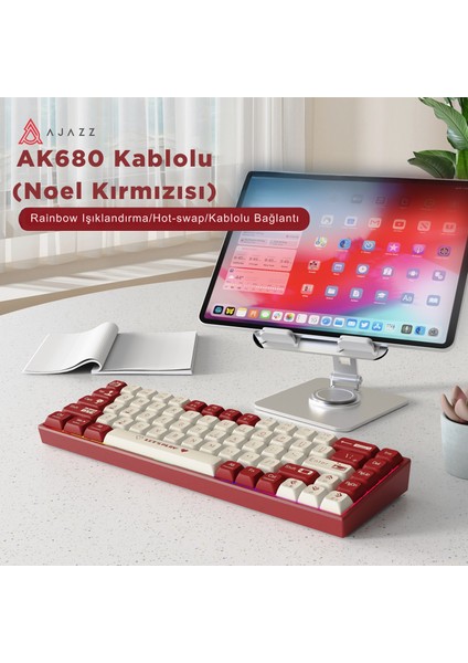AK680 Kablolu %65 Boy Mekanik Oyuncu Klavyesi-Rainbow Aydınlatma Hot-Swap indirimleri