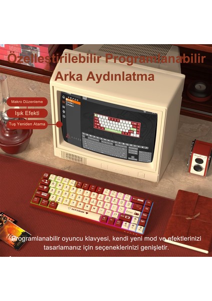 AK680 Kablolu %65 Boy Mekanik Oyuncu Klavyesi-Rainbow Aydınlatma Hot-Swap