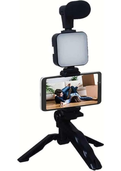 Telefon Tutucu Mikrofonlu Işıklı Youtuber Video Kayıt