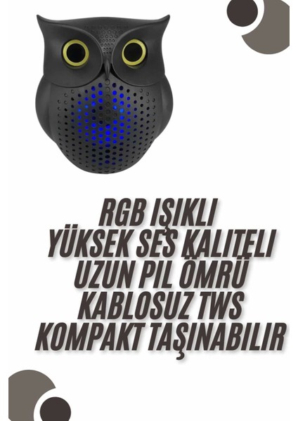 Bluetooth Hoparlör Tws Kablosuz Rgb Işıklı Dekoratif Taşınabilir Baykuş