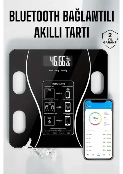Akıllı Tartı Bluetooth Bağlantılı Yağ Ölçebilen Tartı Yeni Nesil