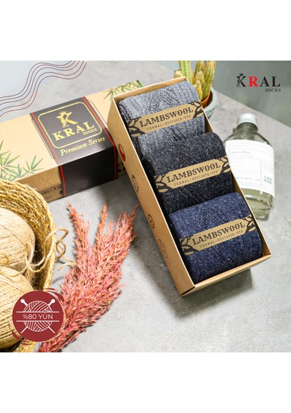Hediye Kutulu Erkek (3 Çift) Kaliteli Yünlü Kışlık Lambswool Parfümlü Termal Etkili Yün Çorap