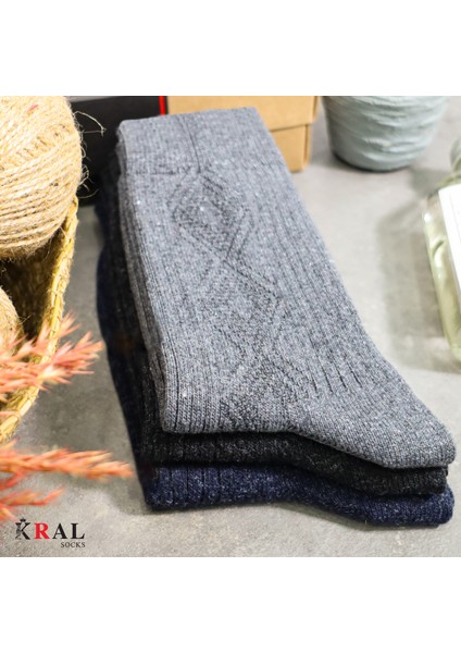 Hediye Kutulu Erkek (3 Çift) Kaliteli Yünlü Kışlık Lambswool Parfümlü Termal Etkili Yün Çorap