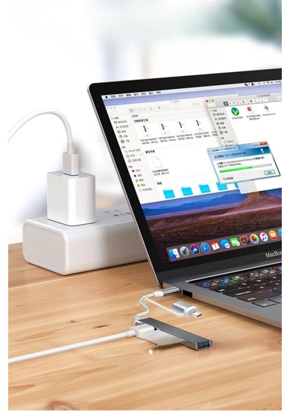 4 Port'lu Bağlantı Istasyonu Ultra Ince USB Bölücü Type-C Tipi Çoklu Arayüz Adaptörü Multi USB Çoklayıcı