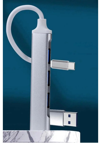 4 Port'lu Bağlantı Istasyonu Ultra Ince USB Bölücü Type-C Tipi Çoklu Arayüz Adaptörü Multi USB Çoklayıcı