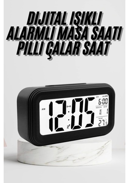 Dijital Masa Saati Termometre Takvim LED Ekran Pilli Ev Ofis Masası
