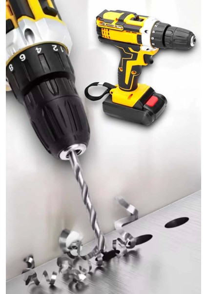 Metal Dişli 24W Akülü Matkap -Çift Bataryalı ve LED Çalışma Işığı ile Tam Set