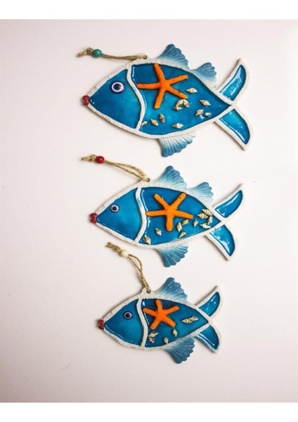 Elite Üçlü Balık Duvar Süsü Balkon Süsü Dekoratif Aksesuar Deniz Kabuklu Deniz Yıldızlı Hediyelik Eşya 1 Adet