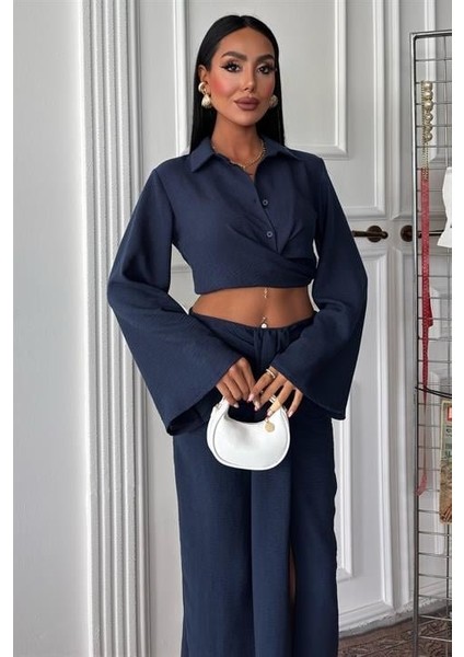 Crop Gömlekli ve Eteği Büzgülü Tasarım Takım 10195