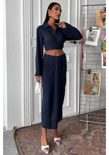 Crop Gömlekli ve Eteği Büzgülü Tasarım Takım 10195