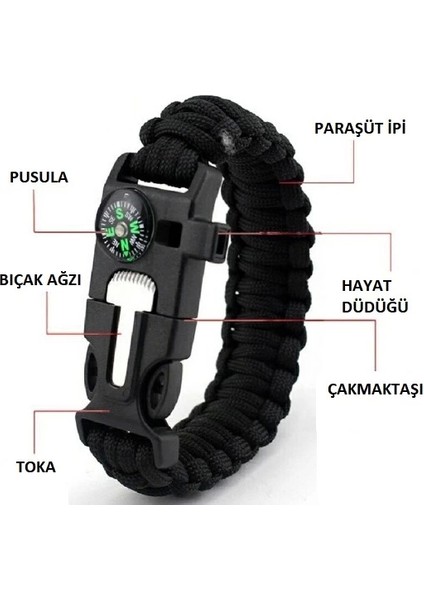 Pratik Survival Kamp Bileklik Düdük Çok Amaçlı