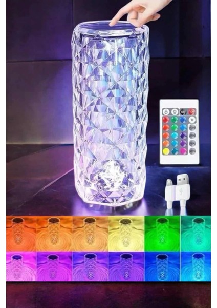 Gece Lambası Kristal Lamba Dokunmatik Şarjlı Hediyelik
