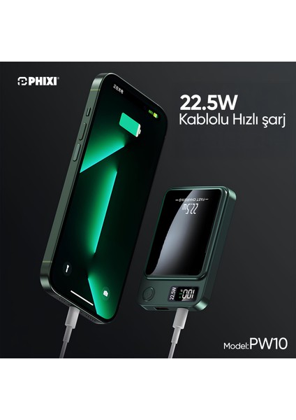 Force PW10 10000mAh 22.5W MagSafe Powerbank - Kablosuz Mini Şarj Cihazı - 1 USB 1 PD Port - Dijital Ekran - Taşınabilir Şarj Cihazı modelleri