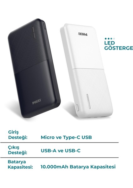 Basic P18 22.5W 10000mAh Hızlı Şarj Cihazı - PD Powerbank - 1 PD 1 USB Port LED Gösterge - Taşınabilir Şarj Cihazı fiyatları