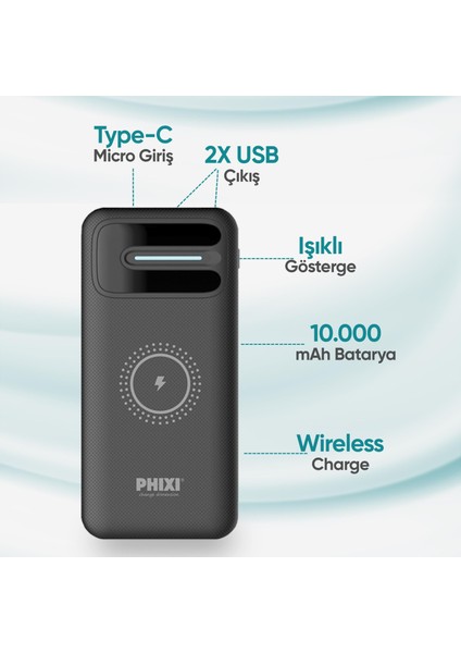 Basic PW11 10000mAh 10W Kablosuz Şarj Cihazı - Wireless Powerbank - 2 USB Port - LED Gösterge - Taşınabilir Şarj Cihazı fiyatları