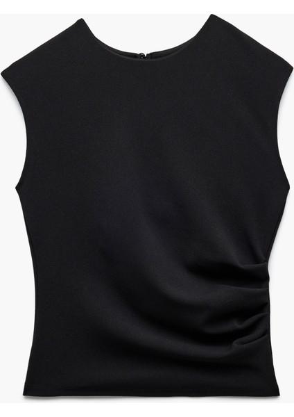 Yeni Sezon Krep Scuba Kumaş Drape Detaylı Kolsuz Bisiklet Yaka Atlet