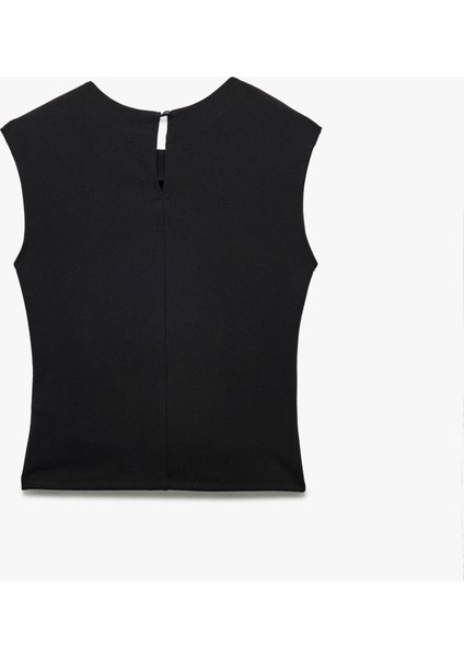 Yeni Sezon Krep Scuba Kumaş Drape Detaylı Kolsuz Bisiklet Yaka Atlet