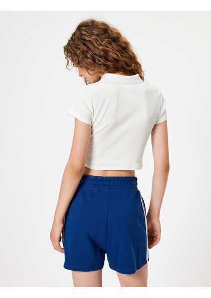 Yeni Sezon Polo Yaka Tişört Crop Düğmeli Kısa Kollu Kolej Işlemeli Slim Fit fırsatları