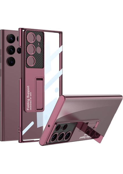 Galaxy Uyumlu S24 Ultra Kılıf Kamera Korumalı Şeffaf Tasarımlı Zore LEGO Standlı Kapak-Mürdüm