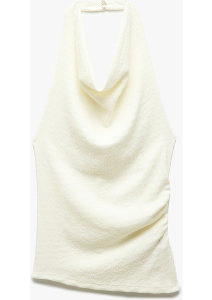 Yeni Sezon Degaje Yaka Asimetrik Slim Fit Drapeli Kolsuz Bluz