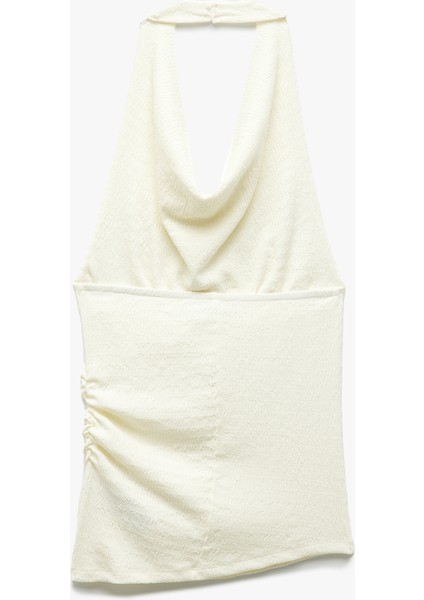 Yeni Sezon Degaje Yaka Asimetrik Slim Fit Drapeli Kolsuz Bluz