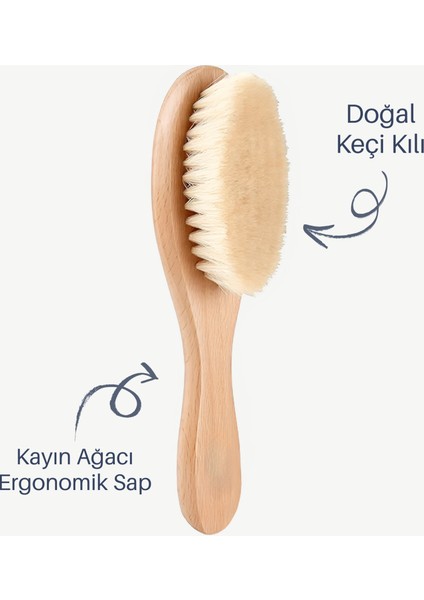 Doğal Keçi Kılı Bebek Saç Fırçası Ahşap Tarak Ahşap Diş Kaşıyıcı Seti- Keseli 4'lü Set modelleri