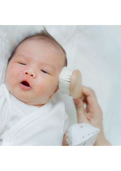 Doğal Keçi Kılı Bebek Saç Fırçası Ahşap Tarak Ahşap Diş Kaşıyıcı Seti- Keseli 4'lü Set